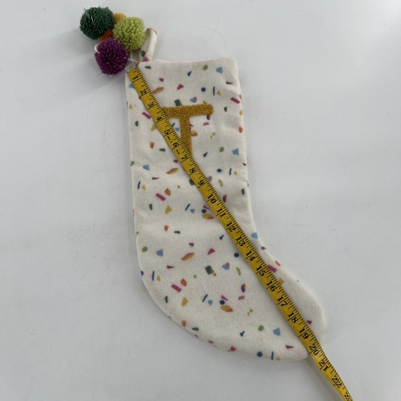 Opalhouse Target Christmas Stocking Monogram Initial Letter T Confetti Poms 20" - Picture 5 of 8
